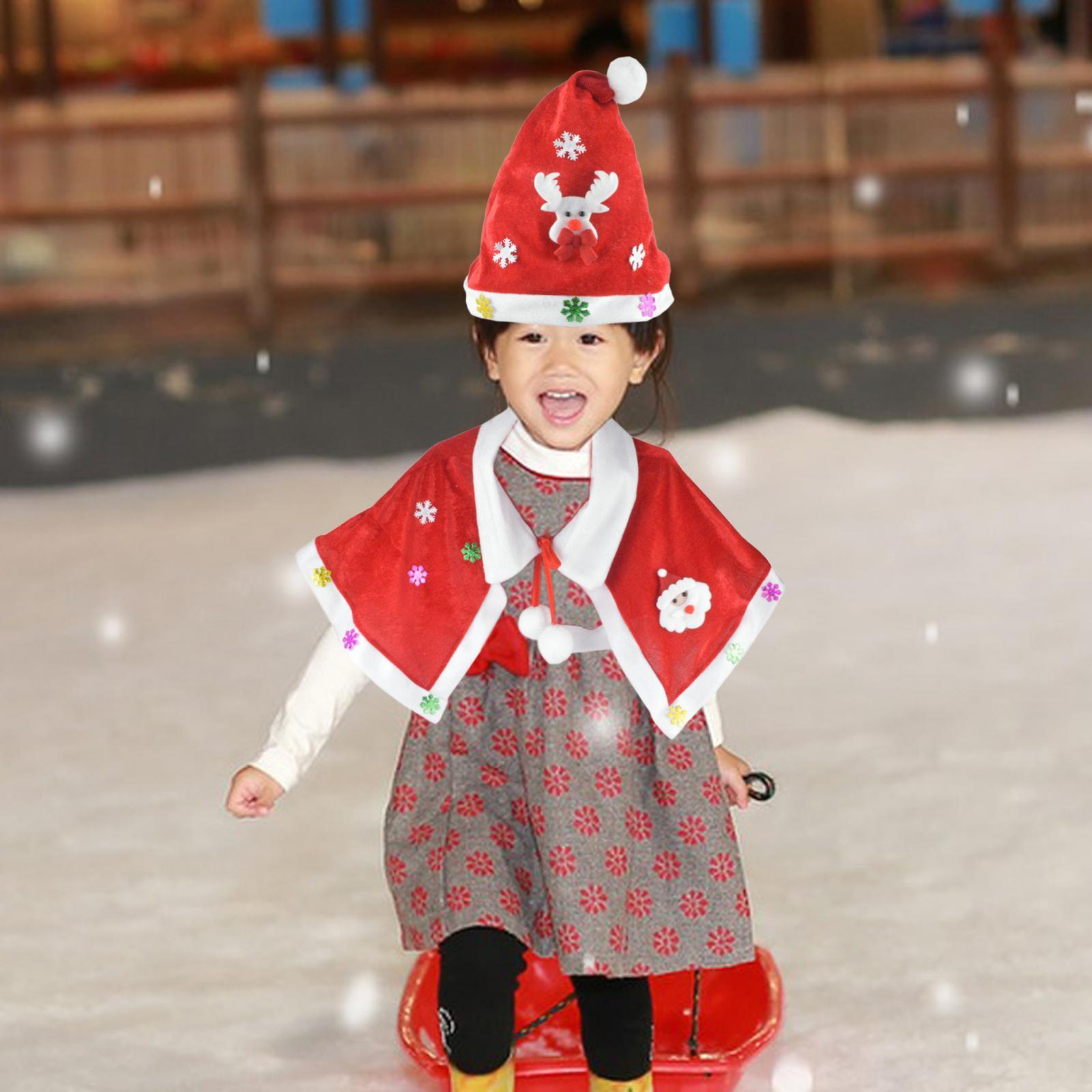 レッドベルベットケープドレスアップクリスマスマントと帽子クリスマスショール新年