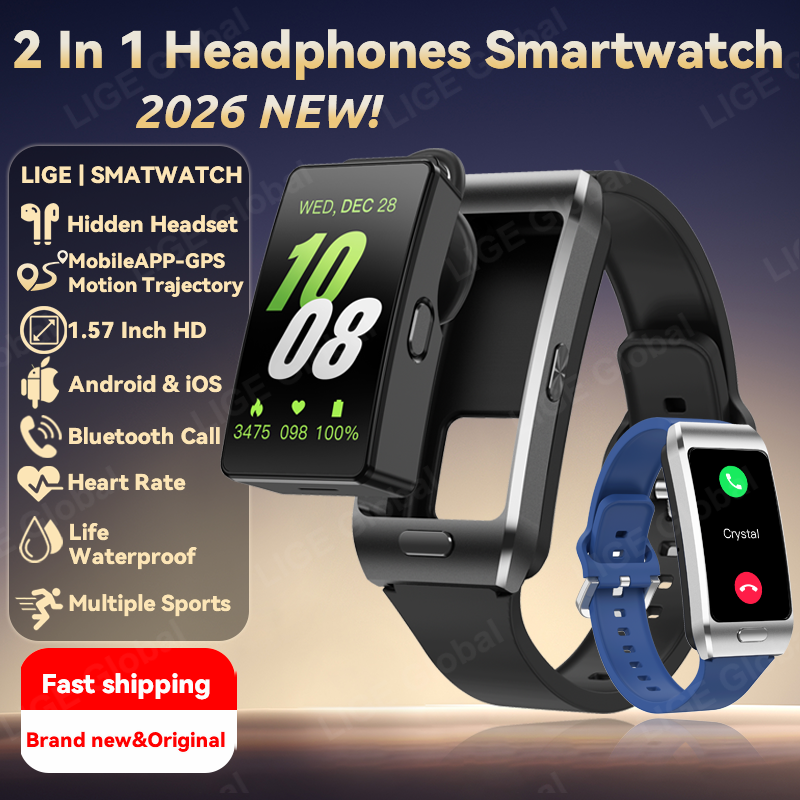 LIGE TWS 2 で 1 イヤフォン男性女性スマートウォッチ GPS スポーツ ECG 心拍数血中酸素 Bluetooth イヤホン電話をかける 2026