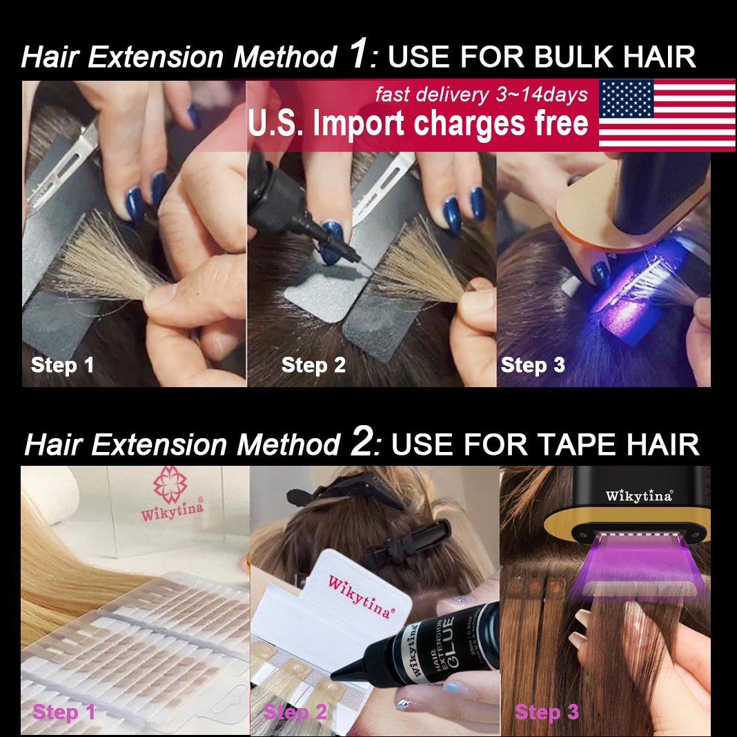COMBO UV V ライトヘアエクステンションセット Wikytina ツールキット、UV グルー持続リムーバーマシン - サロンスタイリングツール不可視