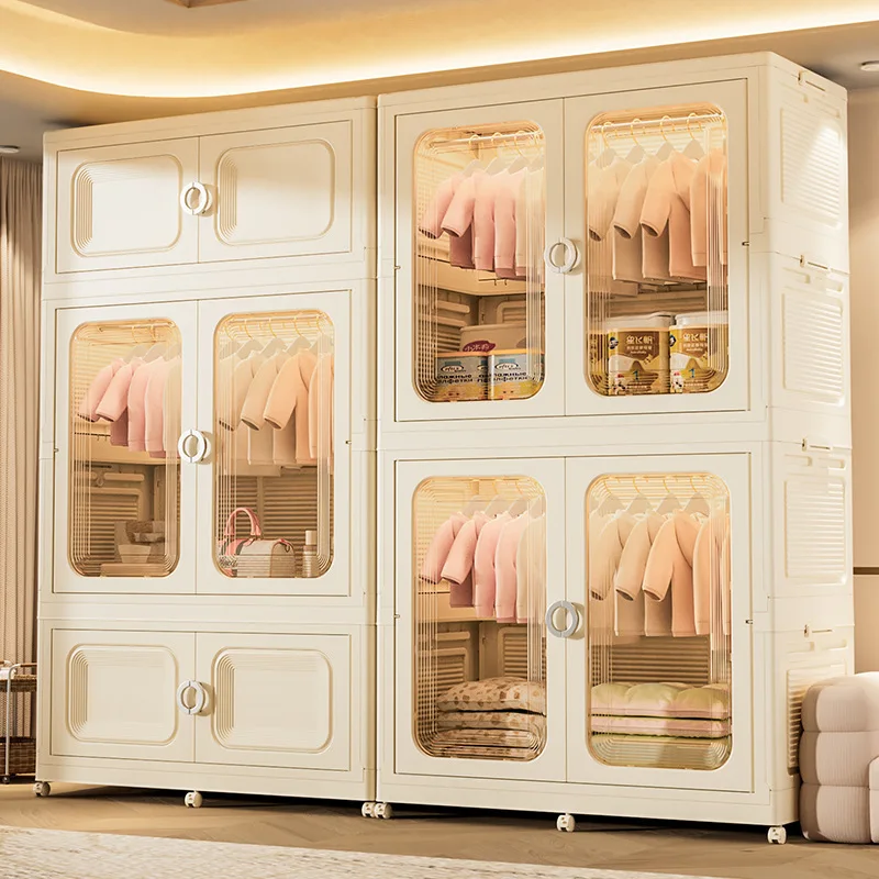 Simple Foldable Wardrobes Bedroom Home Clothes Storage Cabinet Plastic Large Baby Clothes Cabinet Nursery Armoire Quick Install