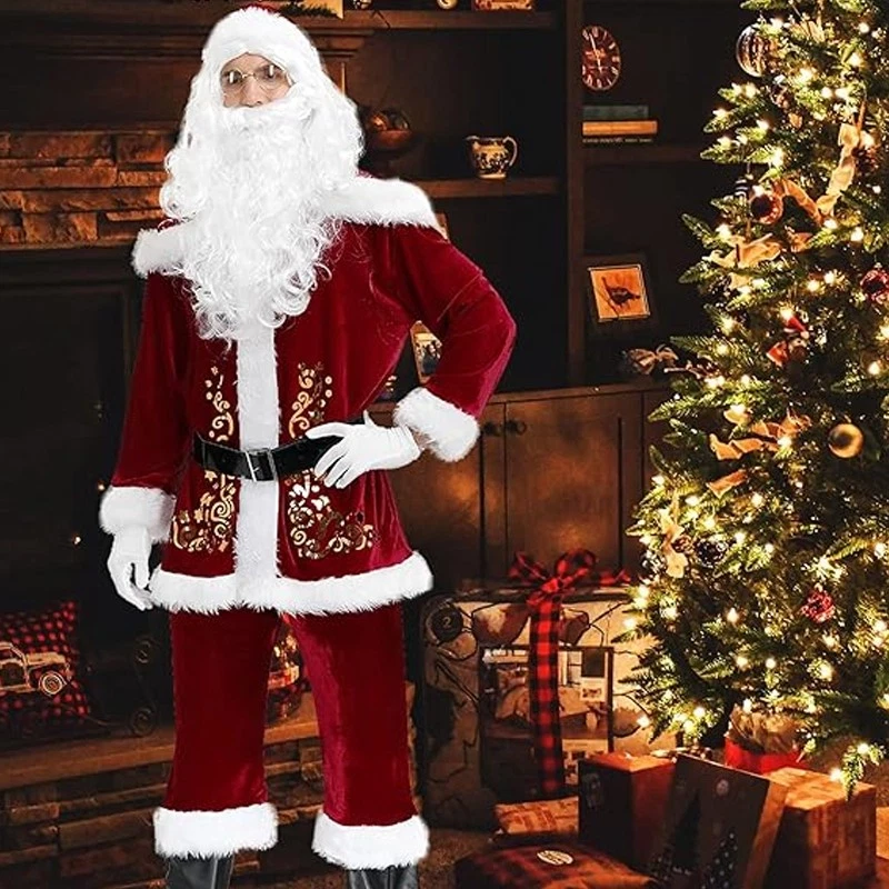 ファーザークリスマススーツ 快適な大人のサンタ衣装 サンタクロースコスチューム お祭りコスプレ衣装セット テーマギャザリング用
