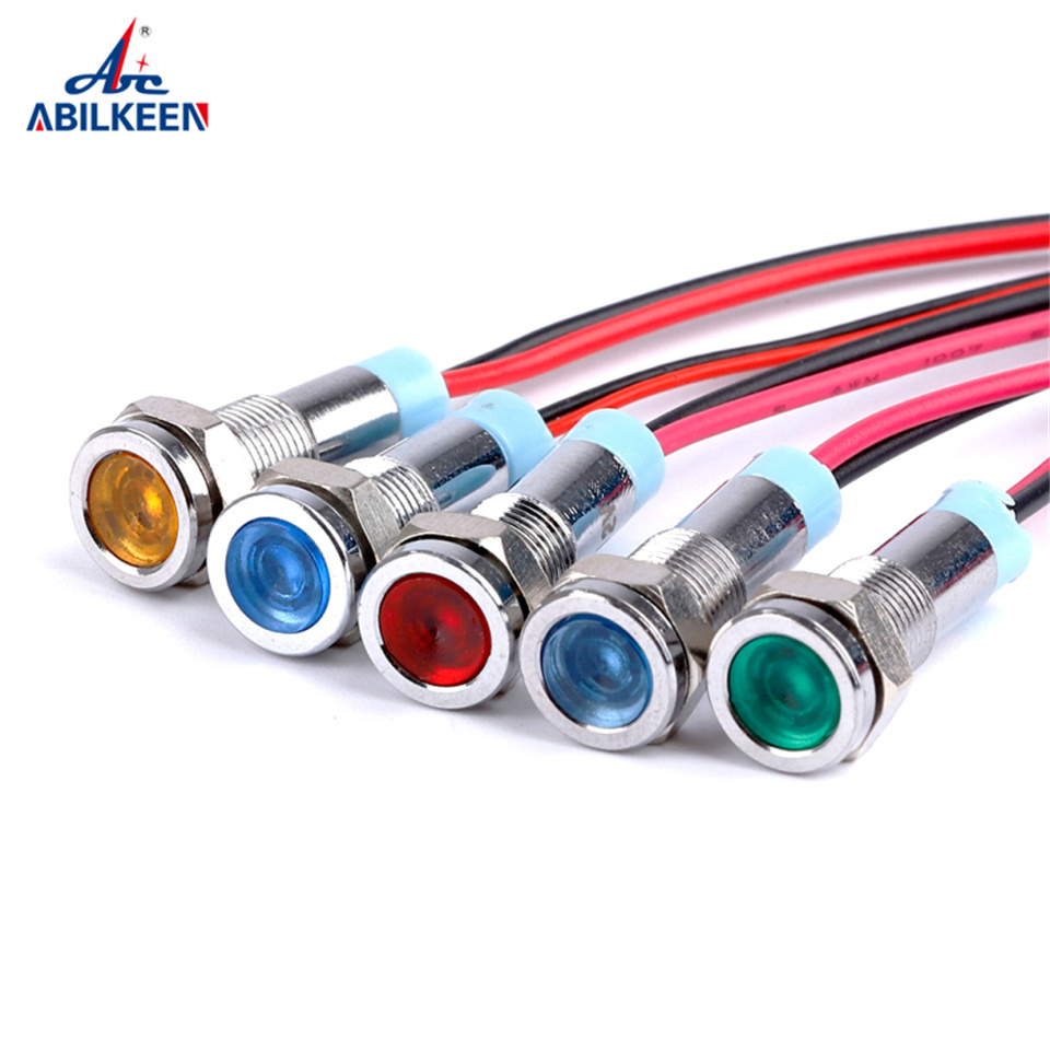 20PCS/LOT ABILKEEN 6MM Mini LED Indicator Light AC/DC 3/6/12/24/110/220V Wire-Pre Industrial Metal Pilot Lamp with 150MM Cable