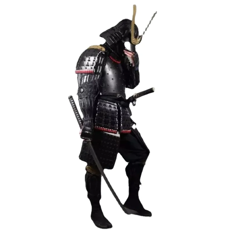 高品質日本の黒サムライ鎧帝国武士当世具足冷間圧延鋼日本戦士鎧ヘルメットウェアラブル
