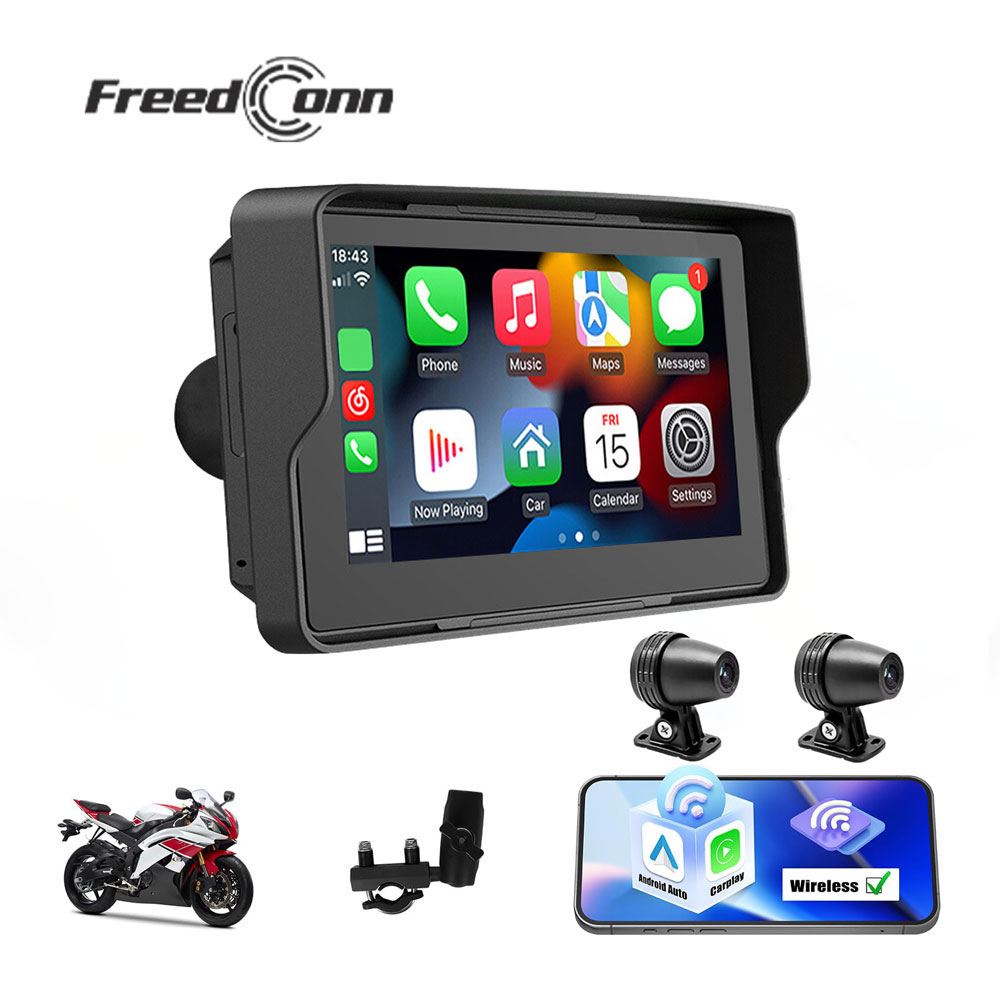 Freedconn 5.1 インチデジタルダッシュボードオートバイナビゲーション DVR ワイヤレス Carplay Android オートモトレコーダーモニター