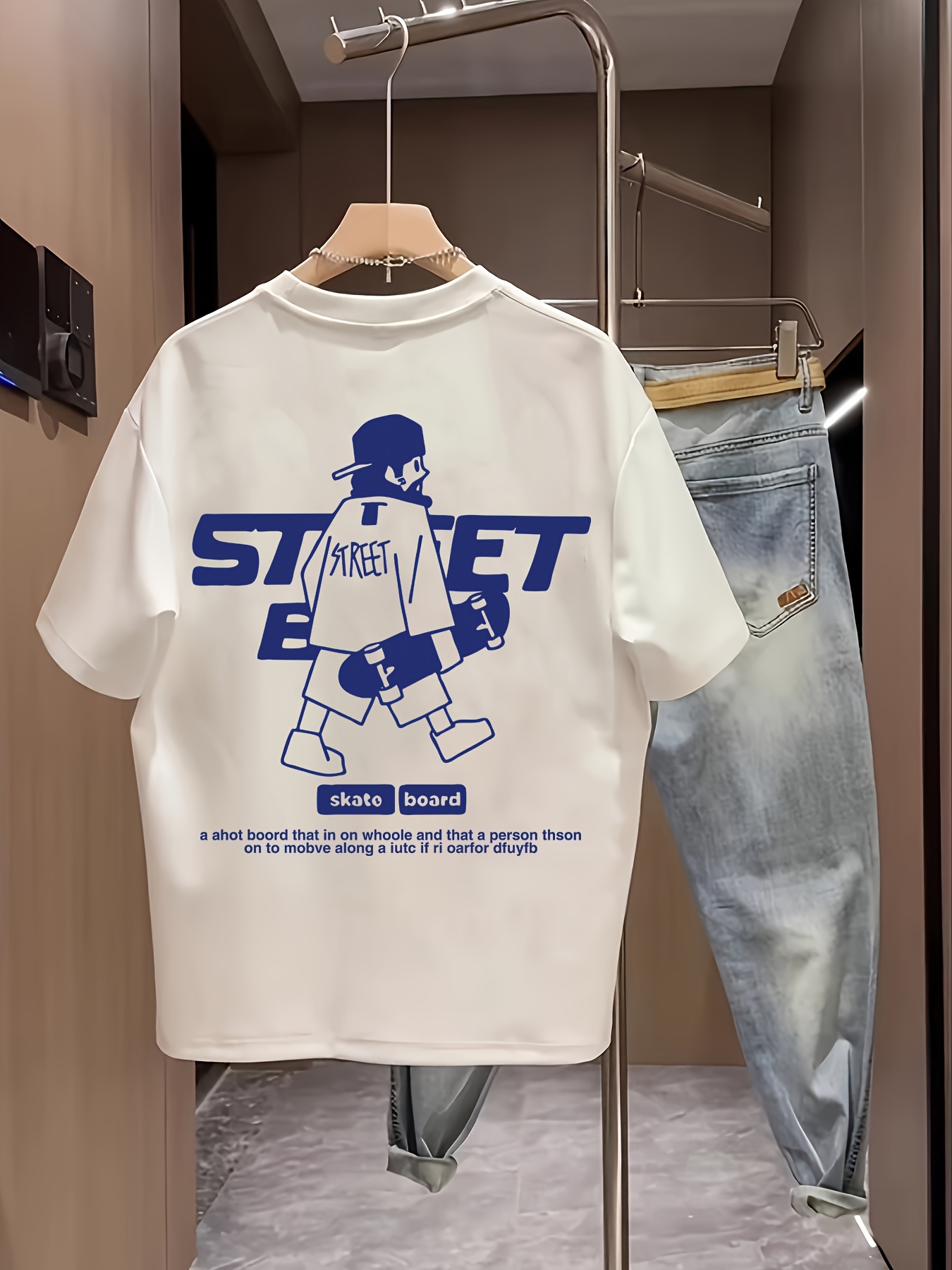 夏綿 100% メンズ白 T シャツトレンディなパターン印刷ソフト通気性生地に適した毎日の通勤ファッショナブルなアイテム