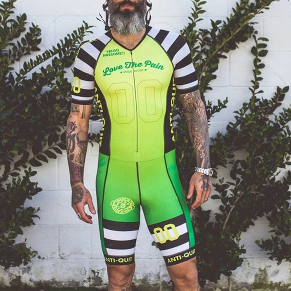 ラブザペイン男性サイクリング服夏サイクリングジャージトライアスロンジャンプスーツ速乾性ランニング水泳半袖スキンスーツ
