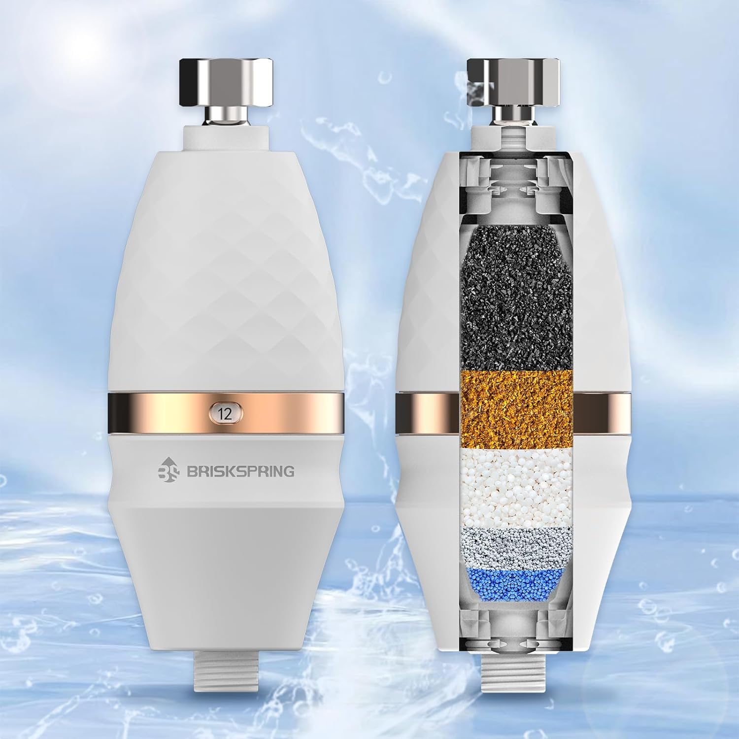 Briskspring シャワー水フィルター浄水器塩素重金属を除去する時間リマインダー付きシャワーヘッドフィルター硬水用