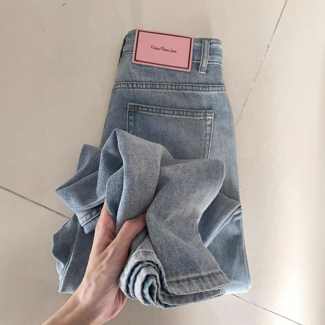 小柄な女性向けの夏の新しい薄手のドレープデニムパンツ、ハイウエスト、ルーズフィット、痩身、万能ストレートレッグパンツ
