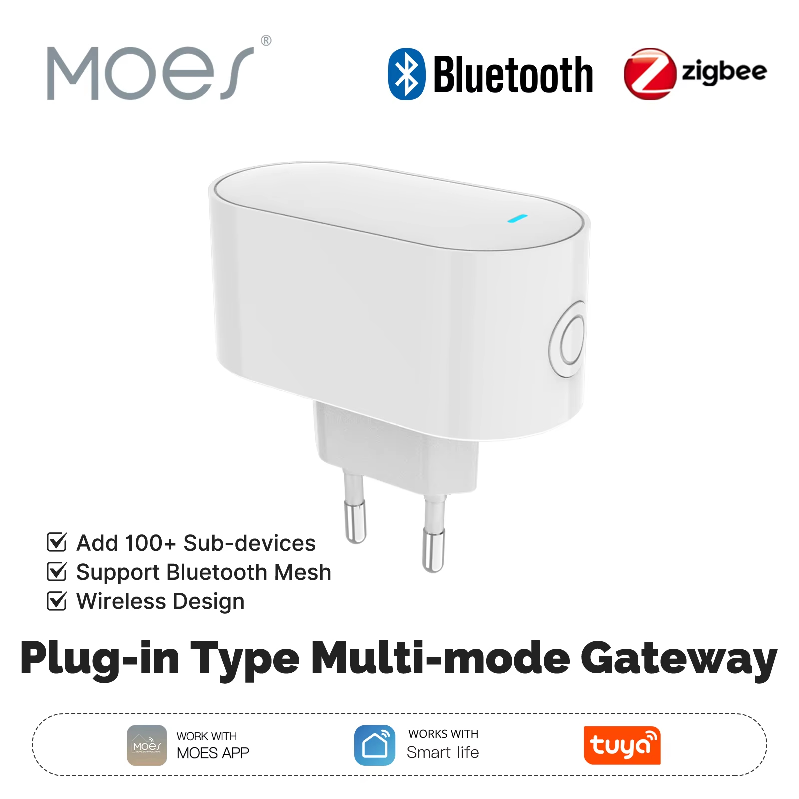MOES Tuya ZigBee Bluetooth BLE メッシュ スマート ハブ EU バージョン マルチモード ゲートウェイ、100 デバイス サポート、マルチプロトコル アプリ制御