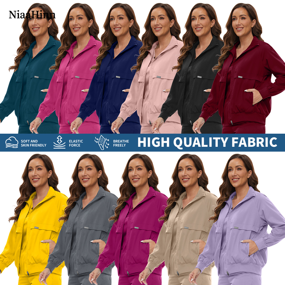 Niaahinn 長袖ペットクリニックスクラブジャケット手術ドクターコート病院看護制服秋冬歯科作業服