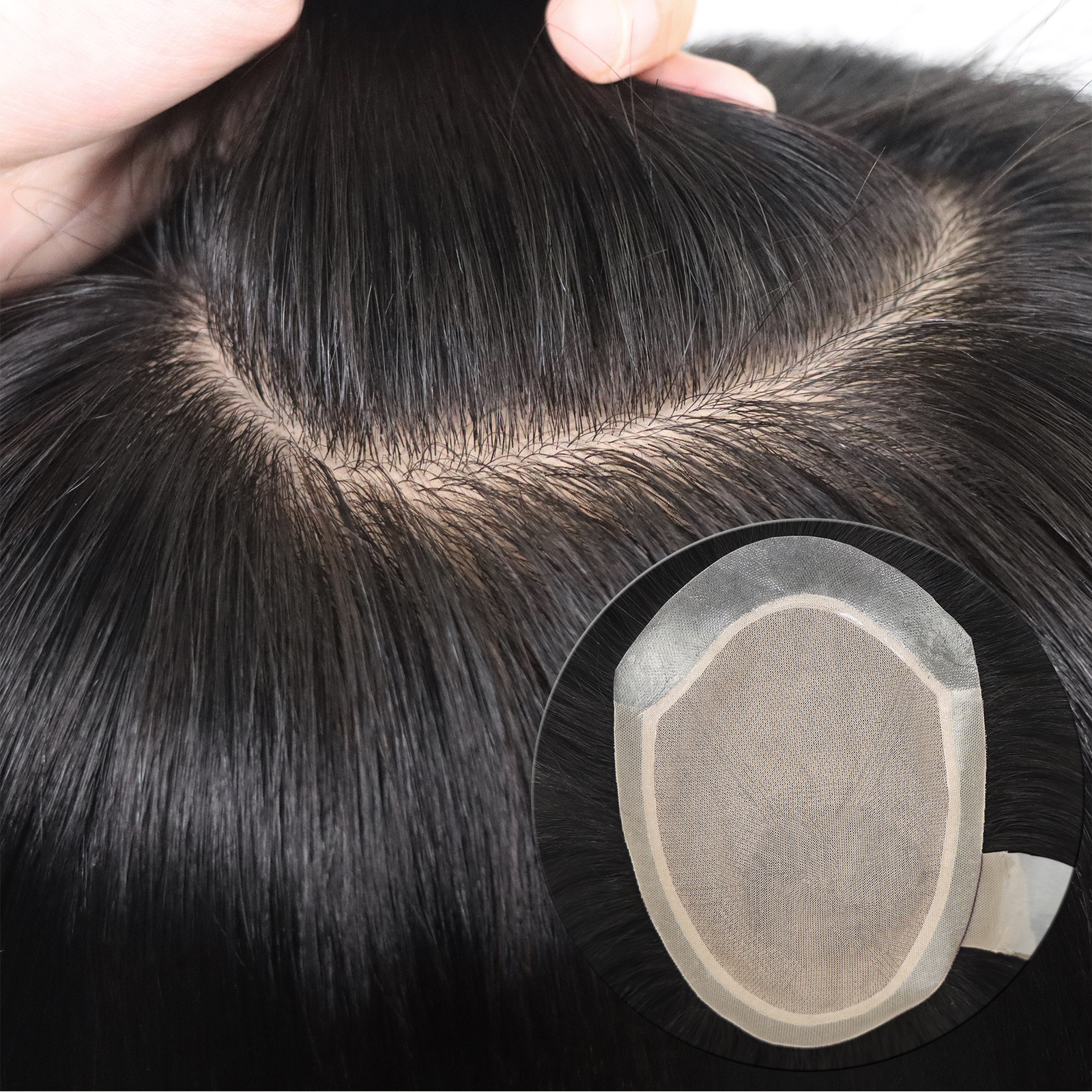 シルクベーススキン PU 周囲男性の人毛ウィッグ頭皮男性ヘアピースプロテーゼ男性かつら交換システムヘアピースユニット