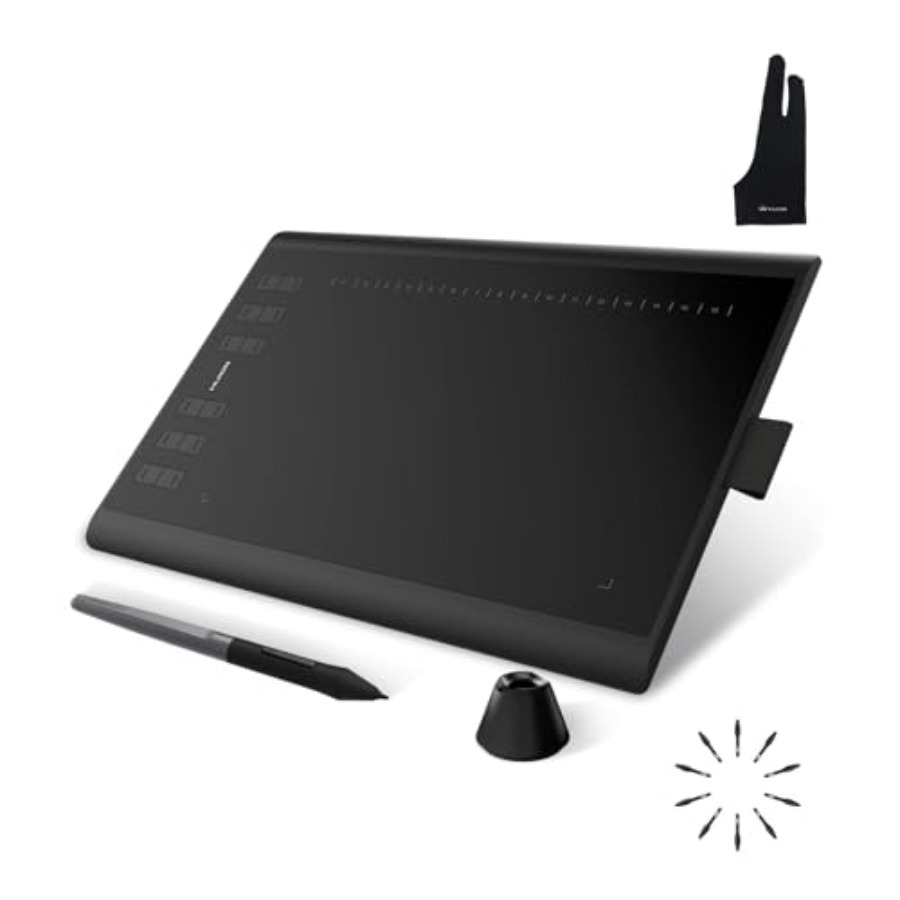 Inspiroy H1060P グラフィック描画タブレット、8192 筆圧感度のバッテリー不要のスタイラスと 12 個のカスタマイズされたホットキー、10 x 6.2