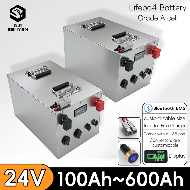 SENYEN-Lifepo4 24V 100Ah~600Ah Rechargeable Battery for 2000W Solar System UPS Trolling Motor RV Boat