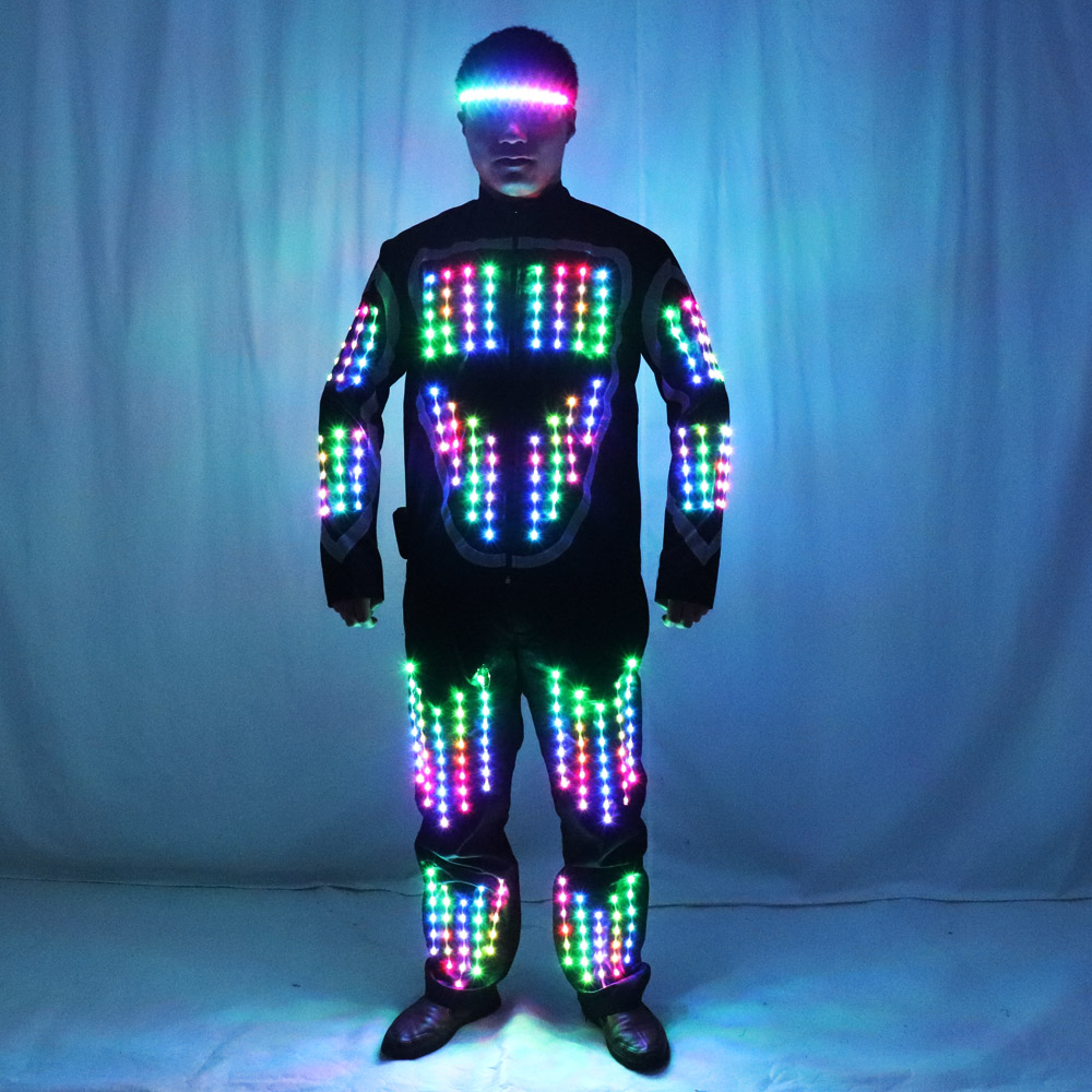 フルカラー LED 成長ロボットスーツ衣装男性 LED 発光点滅服ダンスウェアナイトクラブパーティーイベントバー用品