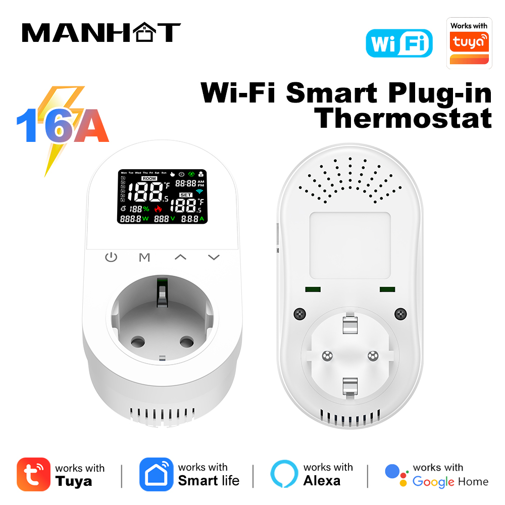 スマート Wifi デジタルサーモスタットソケット 16A EU プラグアプリリモート温度加熱冷却制御 Google ホーム Alexa Tuya