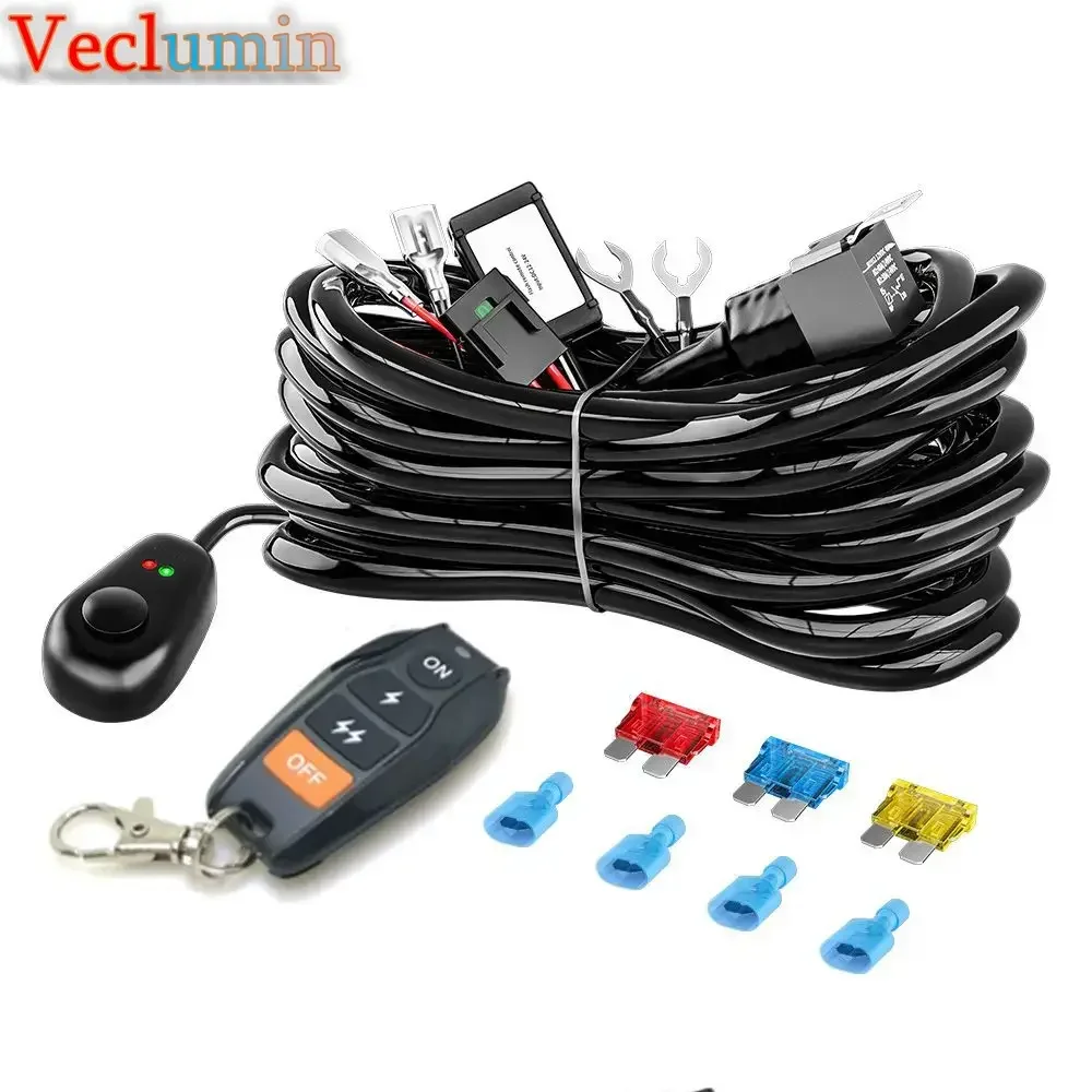 車の Led 作業ランプストリップライトスポットライトマルチモードフラッシュワイヤレス制御配線ハーネス 3 M18awg リモコン 1 に 2