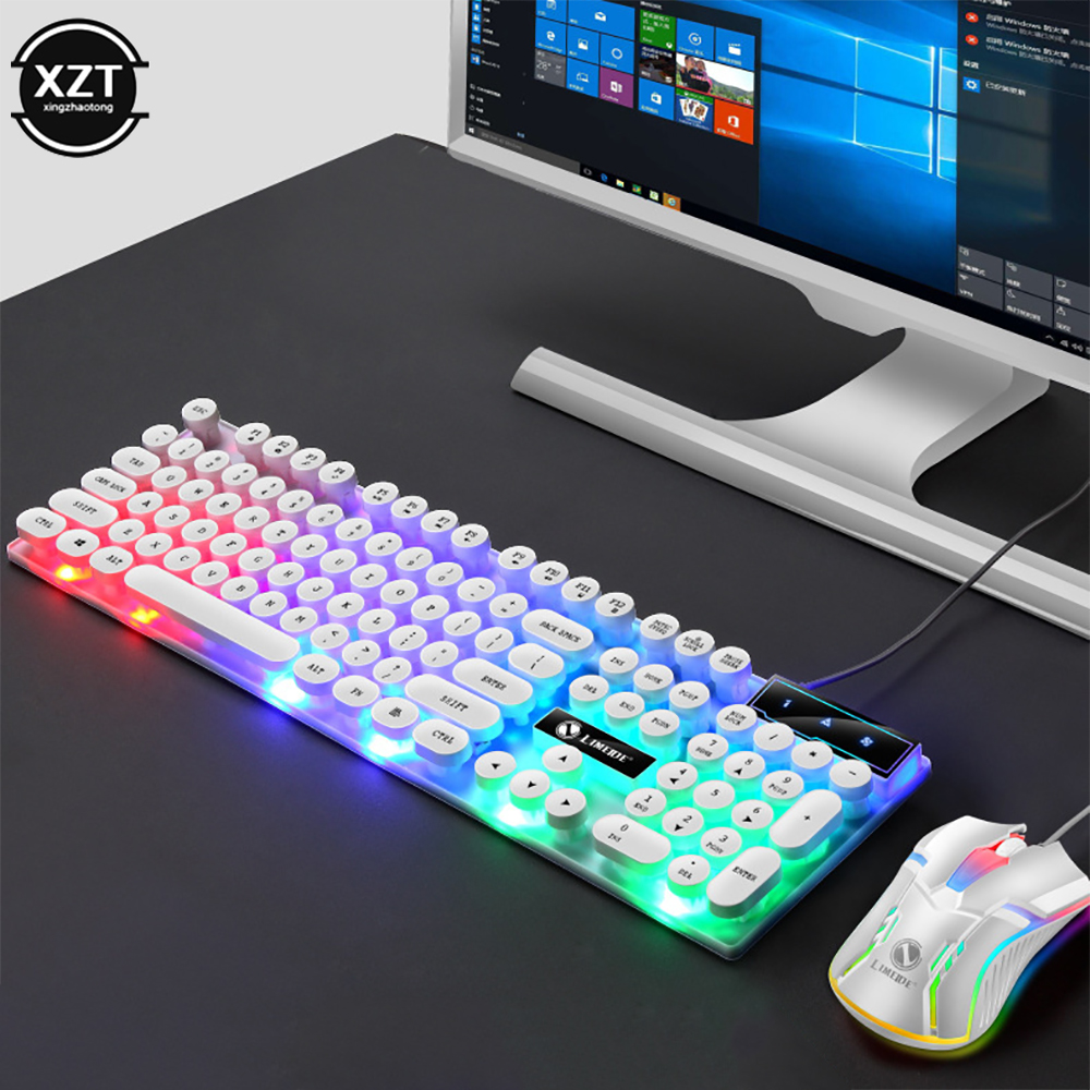 GTX300 パンクゲームキーボードマウス 104 レトロラウンドキーキャップ RGB バックライト付き USB 有線マウスとキーボードゲーマーキット PC ラップトップデスクトップ用