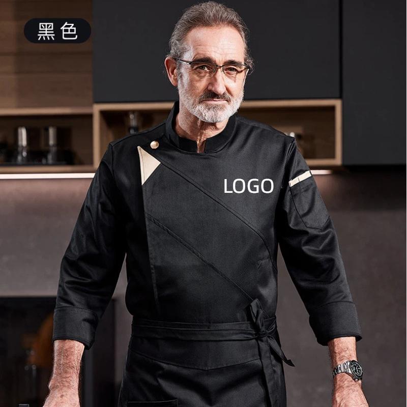 シェフジャケットパーソナライズカスタムパターン男性長袖シャツベーカリーコックコートキッチンレストランウェイター制服プリントロゴ