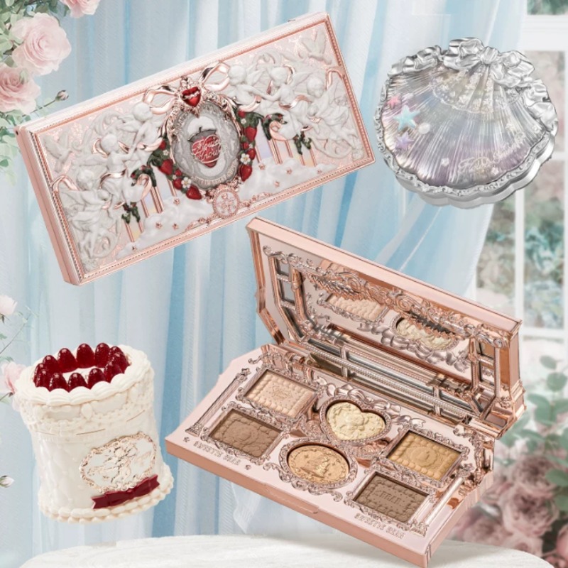 Flower Knows 4 ピース メイクアップ ギフト セット バニー ガーデン アイシャドウ パレット、ストロベリー キューピッド パール アイシャドウ リップ マッド、ロングラスティング ブラッシュ