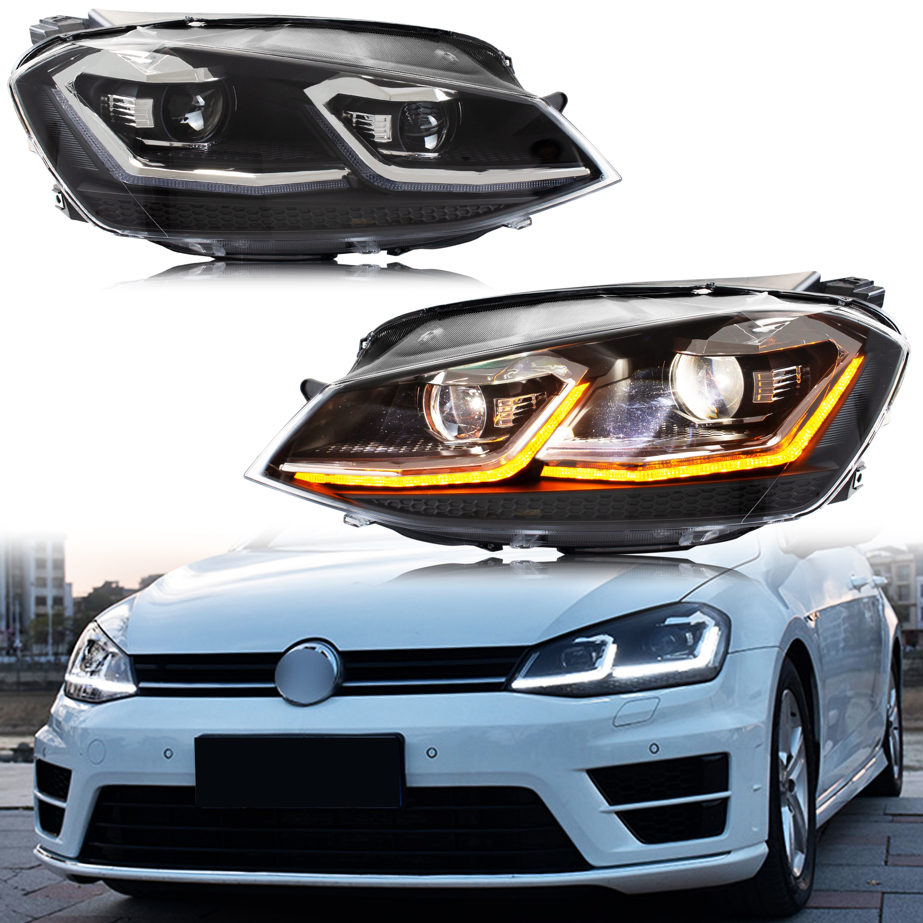 LED ヘッドライト フォルクスワーゲン VW ゴルフ 7 ゴルフ VII 2013-2017 TSI TDI プロジェクター E マーク フロントランプ アセンブリ [GTI/GTD/R には適合しません]
