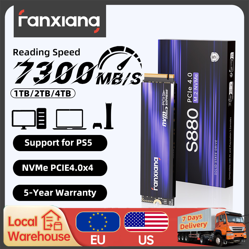 [EU/米国船] Fanxiang S880 M.2 SSD 1TB 2TB 4TB 7300MB/s PCIe4.0x4 M.2 NVMe SSD ドライブ内部ソリッドステートドライブ PS5 ラップトップ PC 用