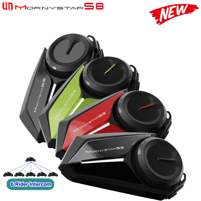 Mornystar S8 インターホン Bluetooth オートバイヘルメットヘッドセット FM 音楽共有ヘルメットコミュニケーター最大 6 ライダー
