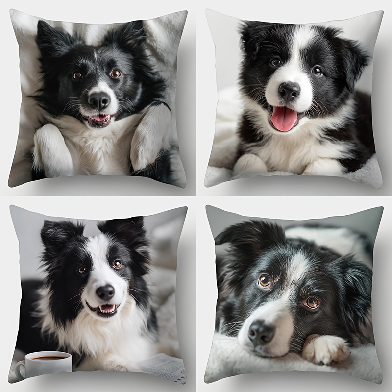 4 個ボーダーコリー枕カバー 45 × 45 センチメートル両面プリントクッションケースかわいい犬子犬家の装飾スロー枕挿入なし