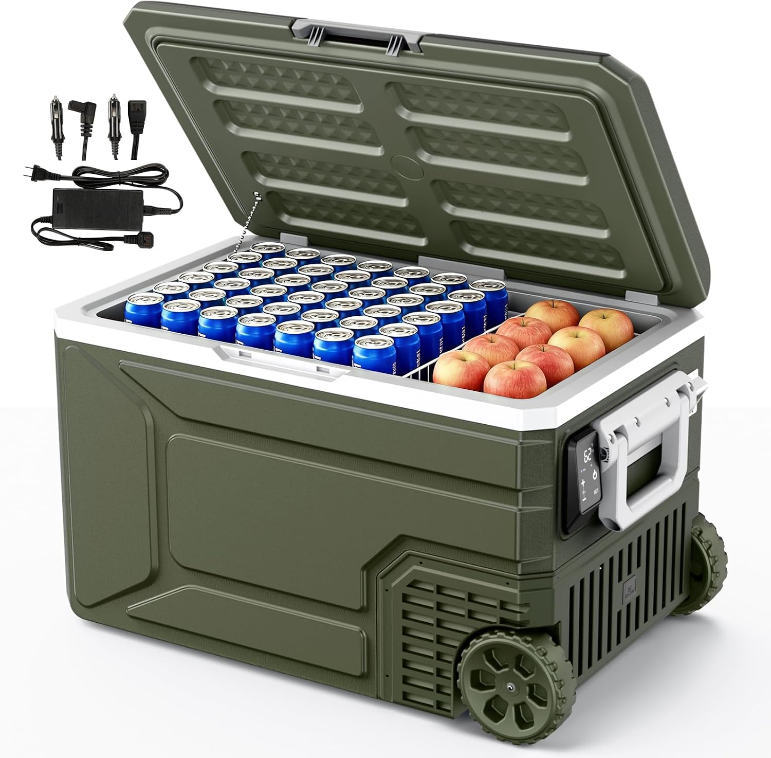 12ボルト冷蔵庫、68QT（64L）電気クーラー、ポータブル冷蔵庫冷凍庫-4℉〜68℉、12V 24V DC 100 240V AC車用冷蔵庫付き