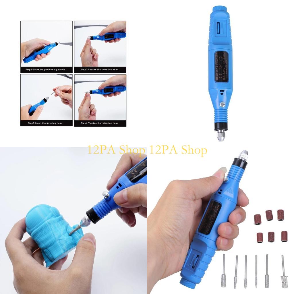 12PA USB ミニサンダー 6 サンディングヘッド付き 3000-20000 4 回転速度電気ドリルペン 3D 印刷研磨クリーニング用