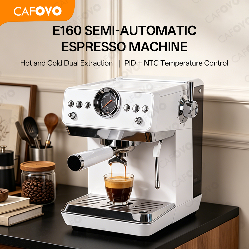 CAFOVO E160 58mm 半自動エスプレッソマシン PID 温度制御と水出しコーヒーメーカー付き バリスタ ラテ アイス アメリカーノ用