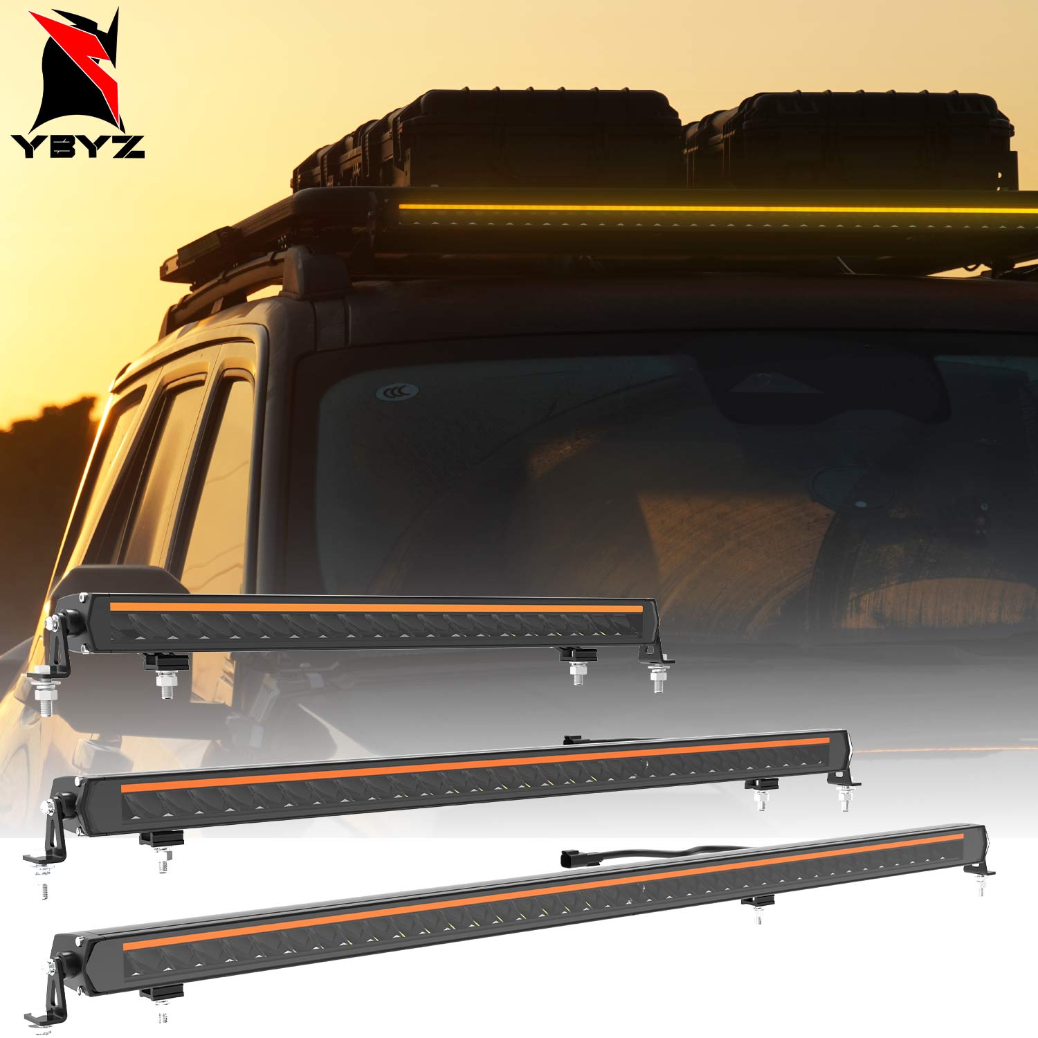 YBYZ 22/32/42 インチ LED ライトバーアンバー DRL 単列オフロードワークライトアンチグレアスポット LED 駆動フォグバー UTV ジープ屋根用