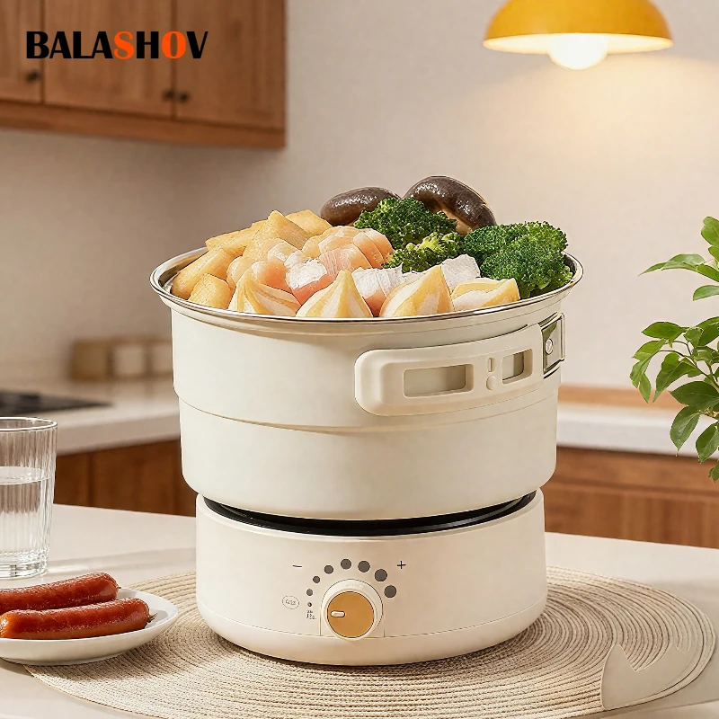 電気炊飯器 110V/220V 調理鍋折りたたみ鍋 1.6L ポータブルマルチクッカー分割型炊飯器フライパン家庭旅行