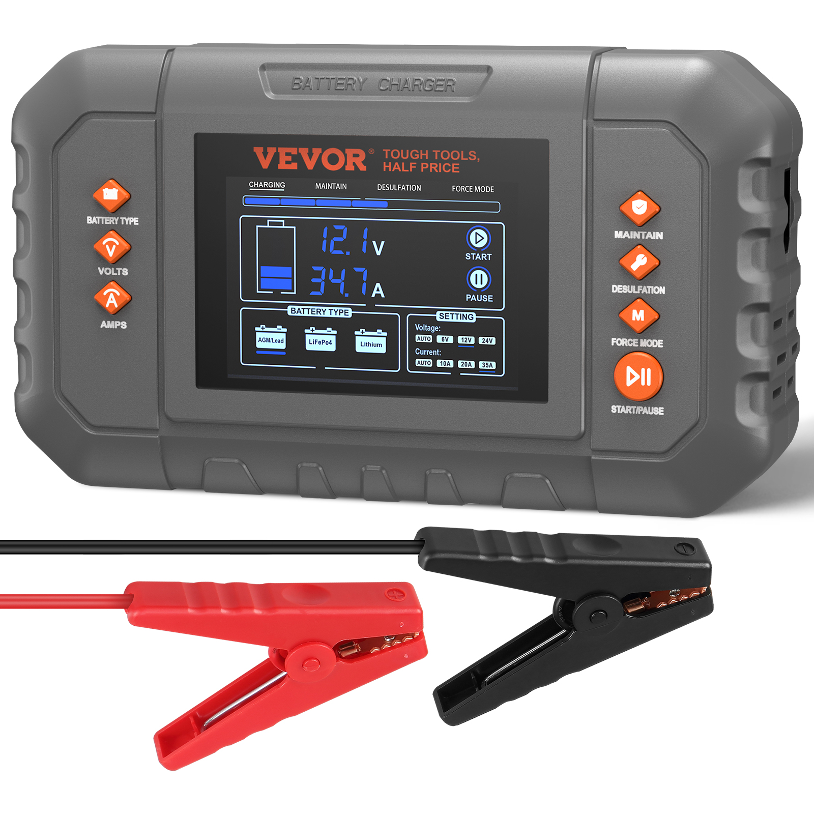 SucceBuy スマートバッテリー充電器 35 アンペア リチウム LiFePO4 (AGM/ゲル/SLA) LCD ディスプレイ トリクル充電器 ボート オートバイ用