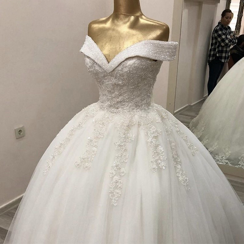 Fansmile Vestido De Noiva 光沢のあるビーズレースのウェディングドレスガウン 2025 トレインプラスサイズカスタマイズされたブライダルチュール FSM-294T