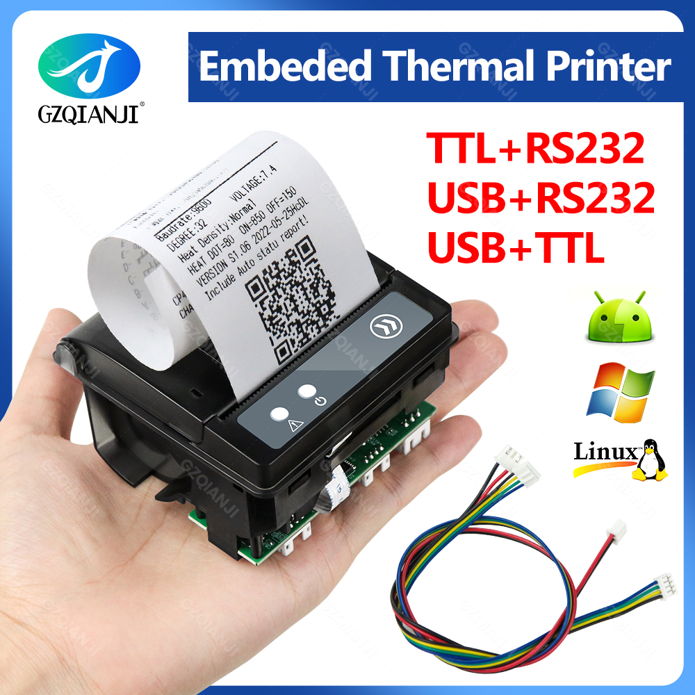 58mm 組み込みサーマルレシートプリンター ミニ印刷モジュール 低ノイズ RS232/TTL シリアルポートサポート ESC/POS コマンド 5-9V