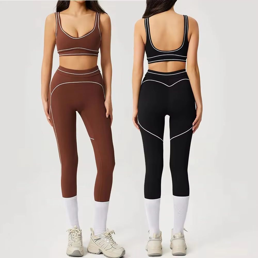2 個スポーツセット女性ジムプッシュアップヨガパンツ中空バックジムスーツフィットネスブラジャーワークアウトハイウエストレギンススポーツウェアタイツセット
