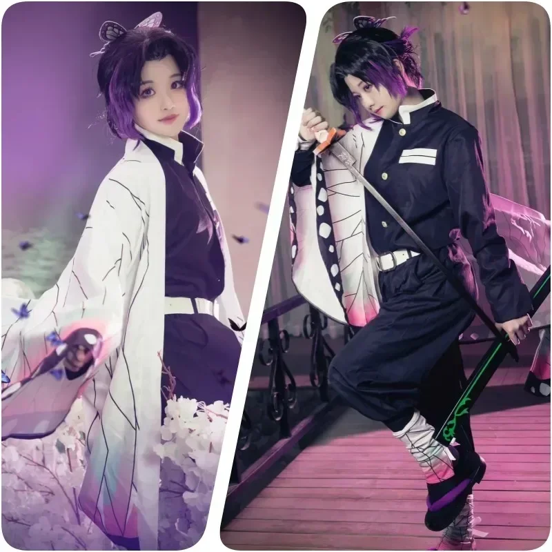2025 ハロウィンアニメ胡蝶しのぶコスプレ衣装悪魔特効羽織マントスーツ制服かつらパーティー子供のための大人