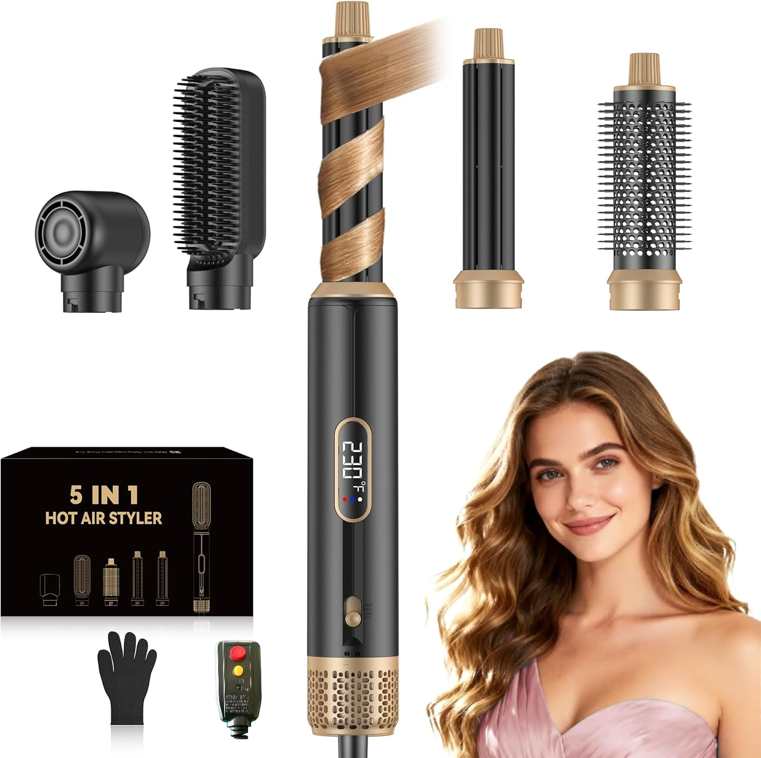 5 in 1 ブロードライヤーブラシ、アップグレードヘアドライヤーブラシエアカーリングラップスタイラー、女性用イオンラウンドブラシブロードライヤー、熱風ブラシヘアスタイリングツール