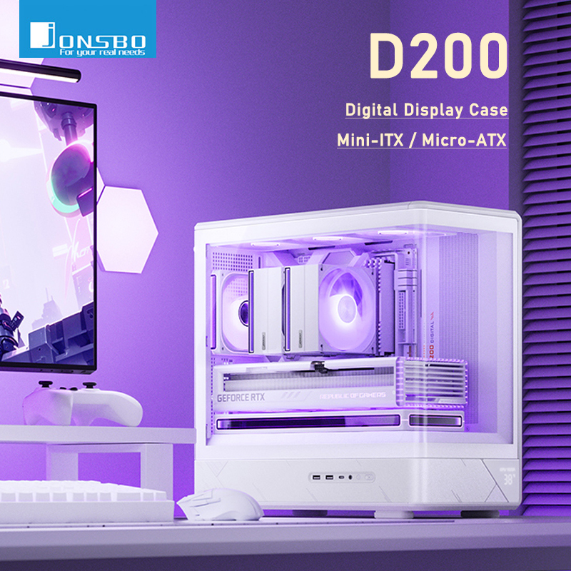 JONSBO D200 MATX コンピュータケースシービュールーム柱なしデスクトップゲームシャーシ 240 水冷デジタル表示画面