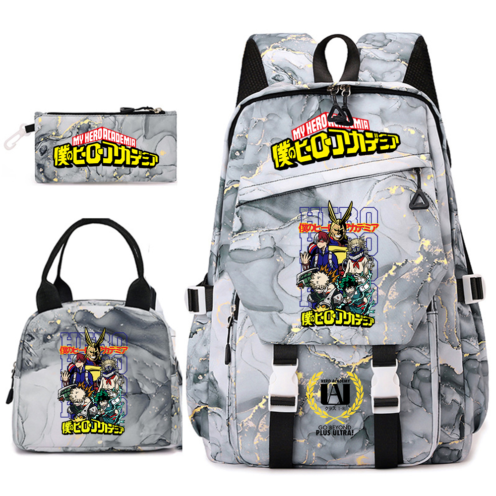 僕のヒーローアカデミア アニメプリントスクールバックパックセット 女の子用 カジュアル軽量学生ブックバッグ ランチバッグ鉛筆ケース付き