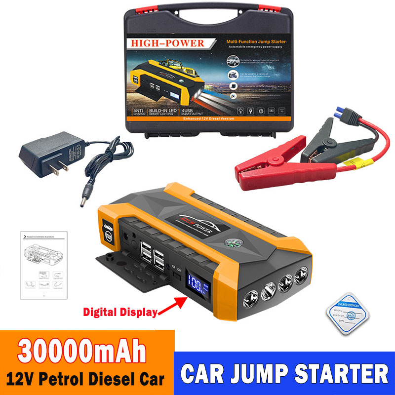 車のバッテリーブースタージャンプスターター、12Vポータブルエアコンプレッサータイヤインフレーター、パワーバンク付き