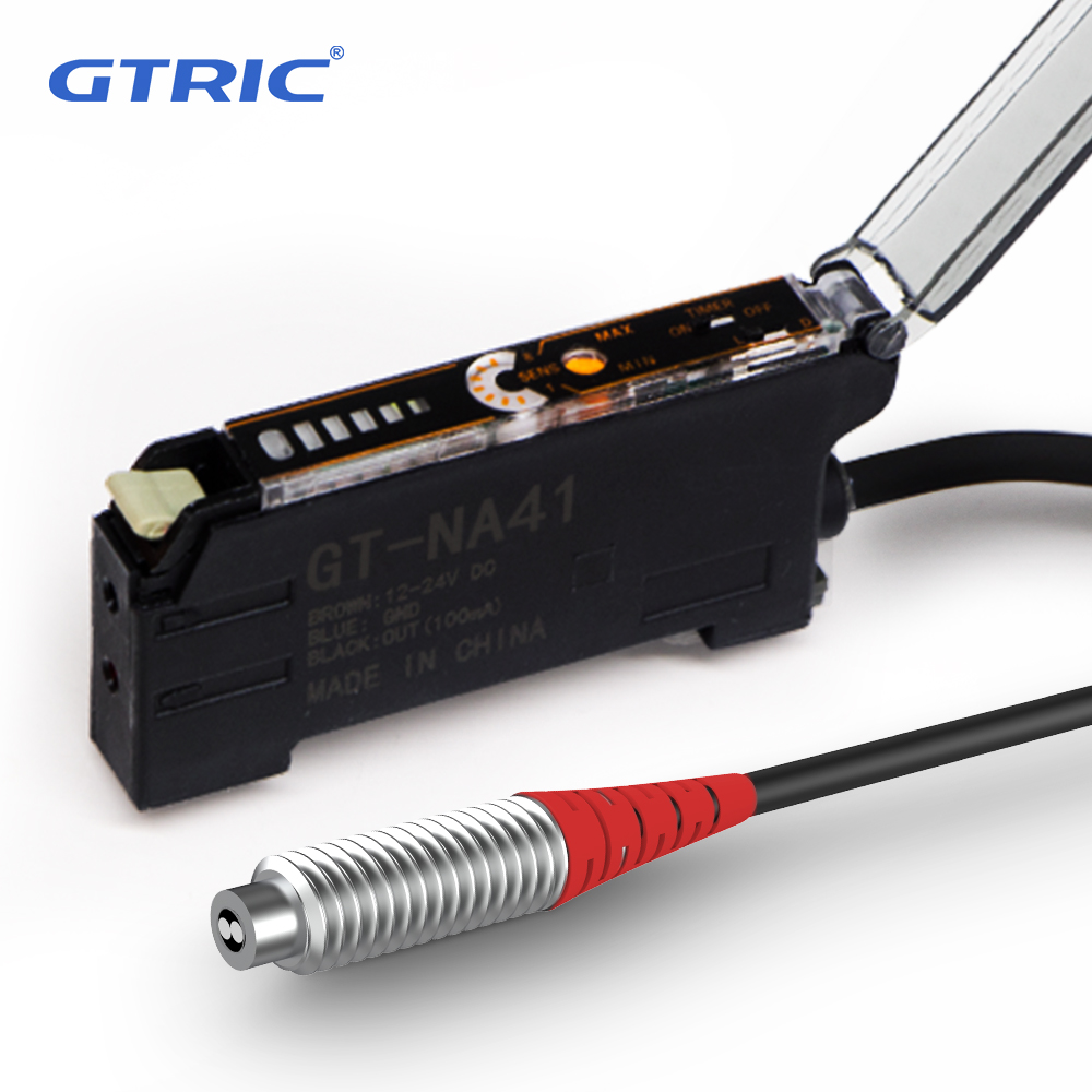 GTRIC 光ファイバーセンサーアンプ、10-30V DC 3 線 PNP NO/NC NA41、同軸非同軸拡散光学、光電センサー