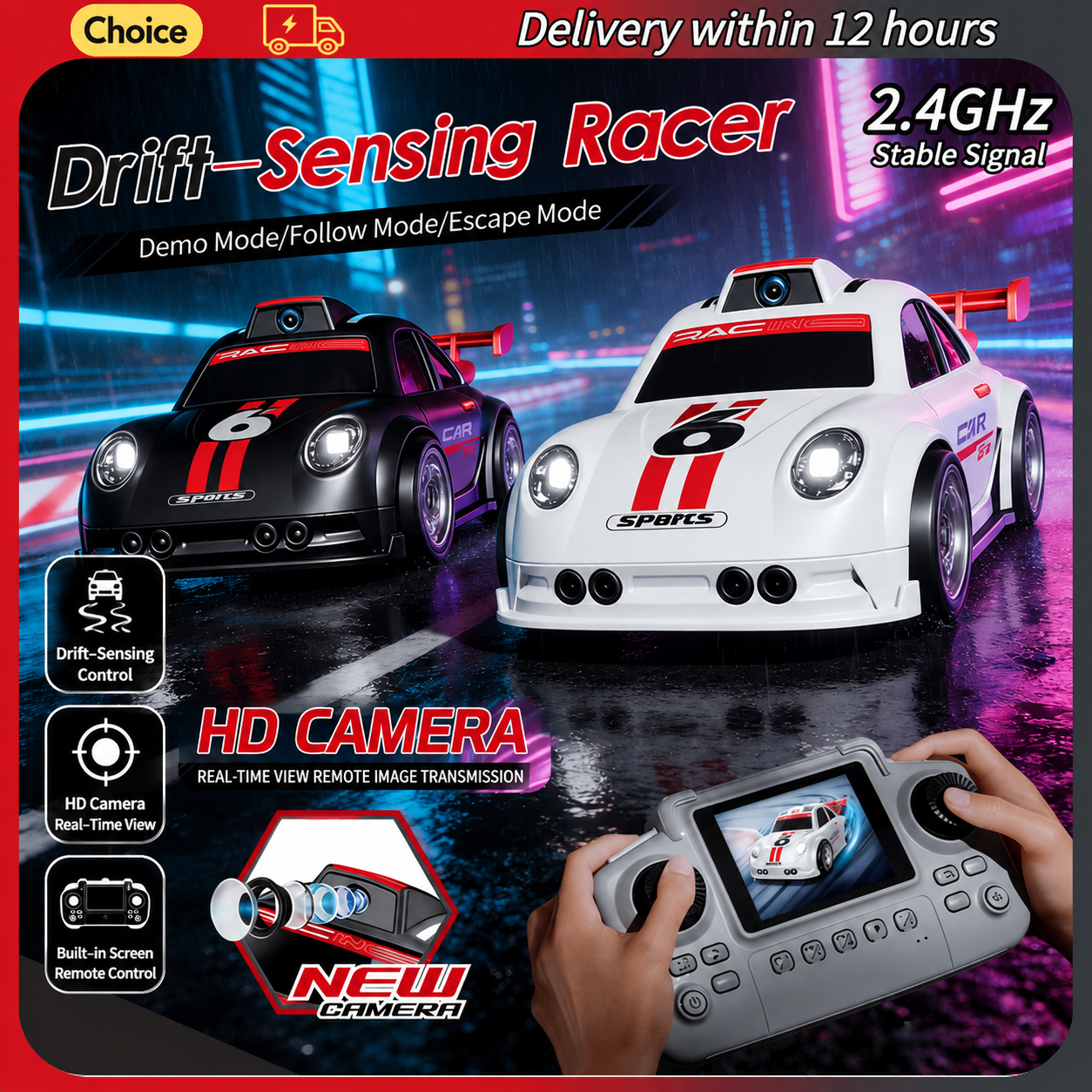 2.4GHz ドリフトセンシング RC カーモデル C6 HD カメラ付きデモフォローエスケープモード高速リモコンレーシングおもちゃ子供用