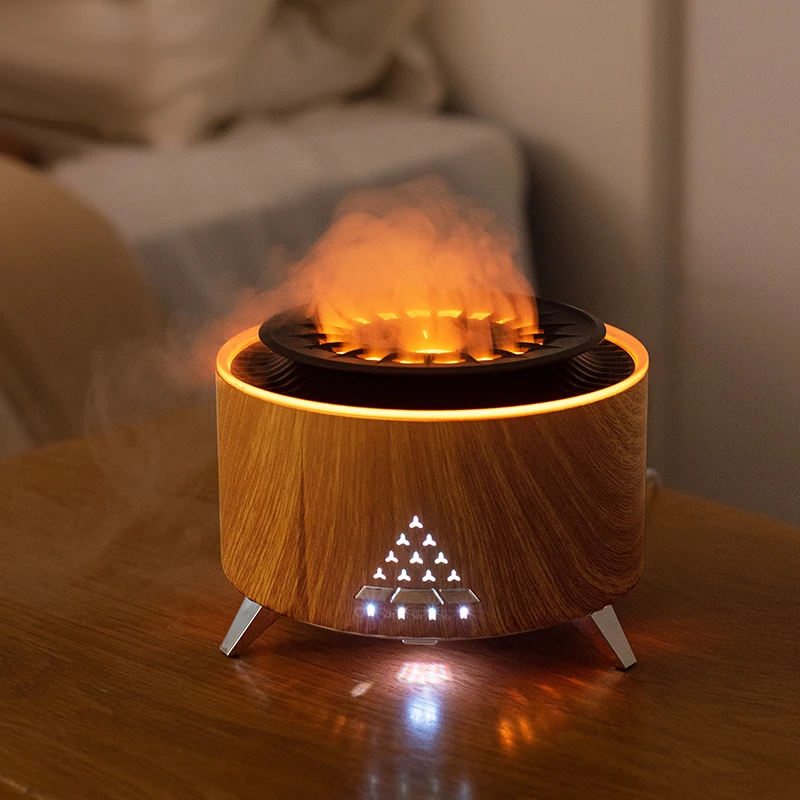 炎火山空気加湿器 Bluetooth ウッド溶岩アロマ加湿器エッセンシャルオイルディフューザー寝室ホワイトノイズ催眠