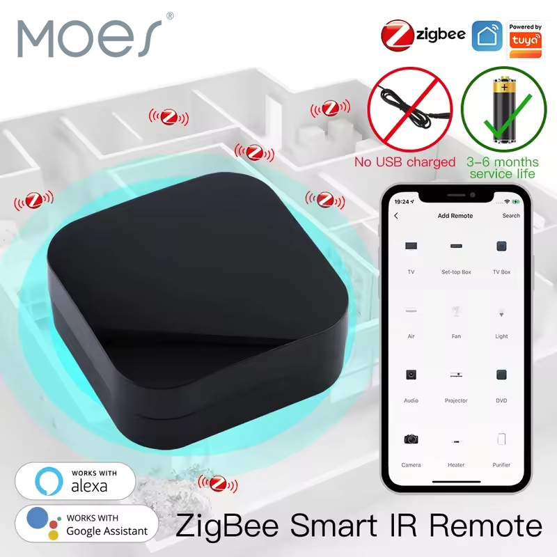 MOES Tuya Zigbee 3.0 スマート IR リモコン エアコン テレビ用 ユニバーサル赤外線リモコン Alexa、Google Home で動作