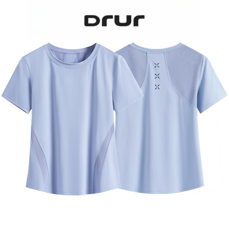 DRUR 女性ランニングトップス軽量速乾通気性夏半袖ワークアウトシャツジムフィットネススポーツウェアヨガ服