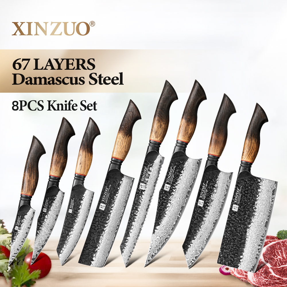 XINZUO 8 点包丁セット 67 層ダマスカススーパー鋼硬度 60±2HRC 家庭のキッチンの野菜の下ごしらえに最適