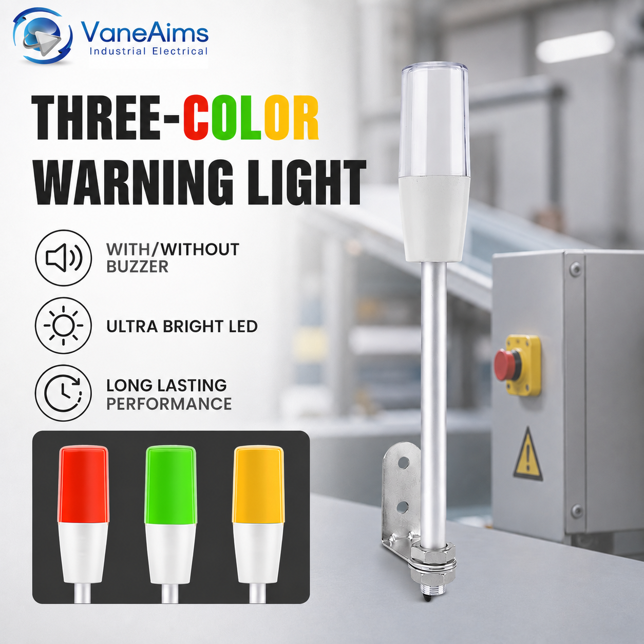 単層 3 色 LED 警告ランプ L ブラケットサイドマウントブザー付き 12V 24V 赤黄緑工業用信号警報灯