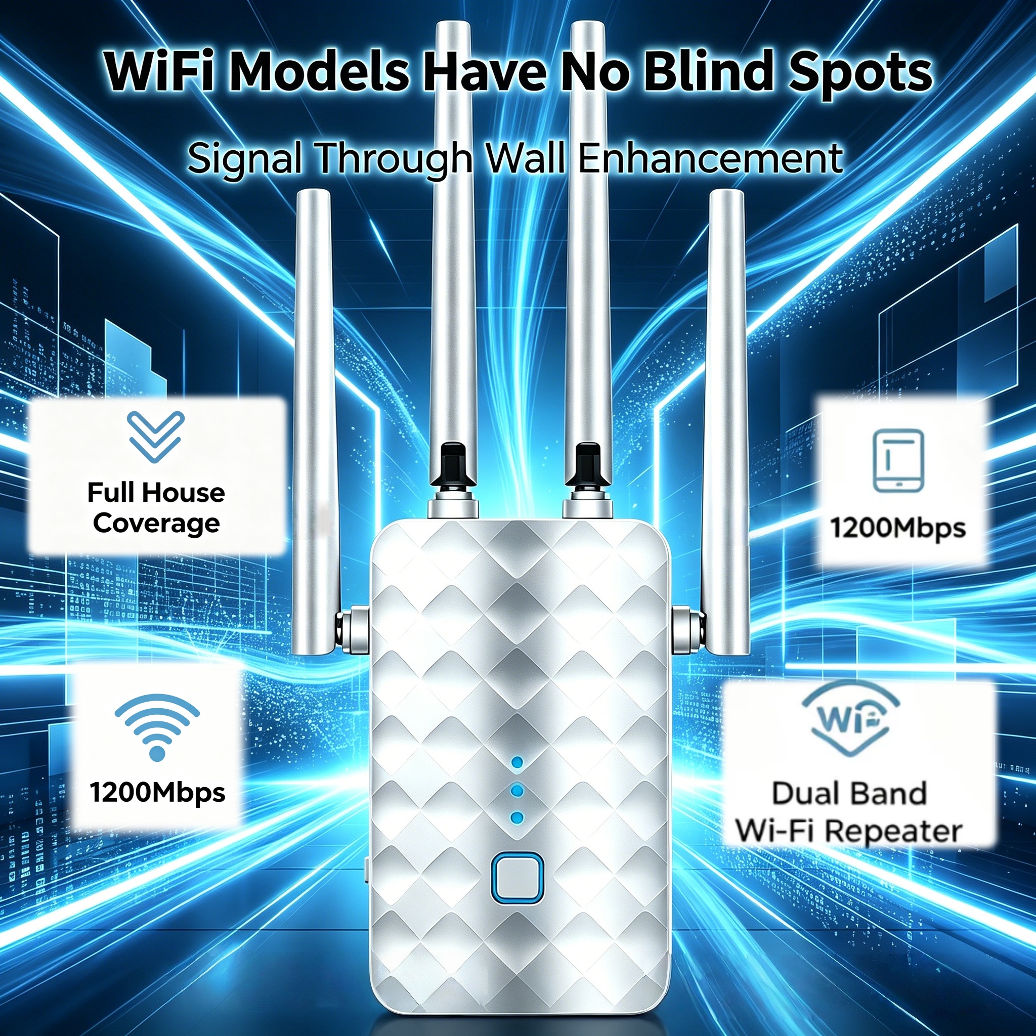 2.4G/5GHz 1200Mbps WiFiリピーター デュアルバンドルーター WiFiエクステンダーアンプ Wi-Fi信号ブースター 長距離ネットワーク