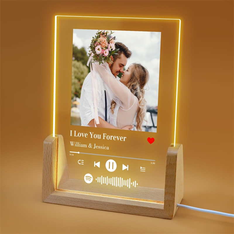 カスタム Spotify フォトフレーム パーソナライズされた曲の写真 アクリルプラーク LED ナイトライト付き 彼女のカップルへのカスタマイズされたギフト